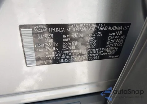 2022 Hyundai Santa Fe Xrt из США, поврежденный, VIN 5NMS6DAJ8NH386003